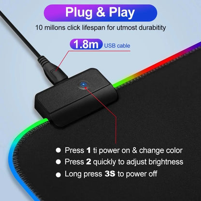 RGB Gaming Mouse Pad LED Light Mouse Pad Comfortable Non Slip Mice Mat Soft Mousepad Non-slip Rubber Base For PC Laptop Computer