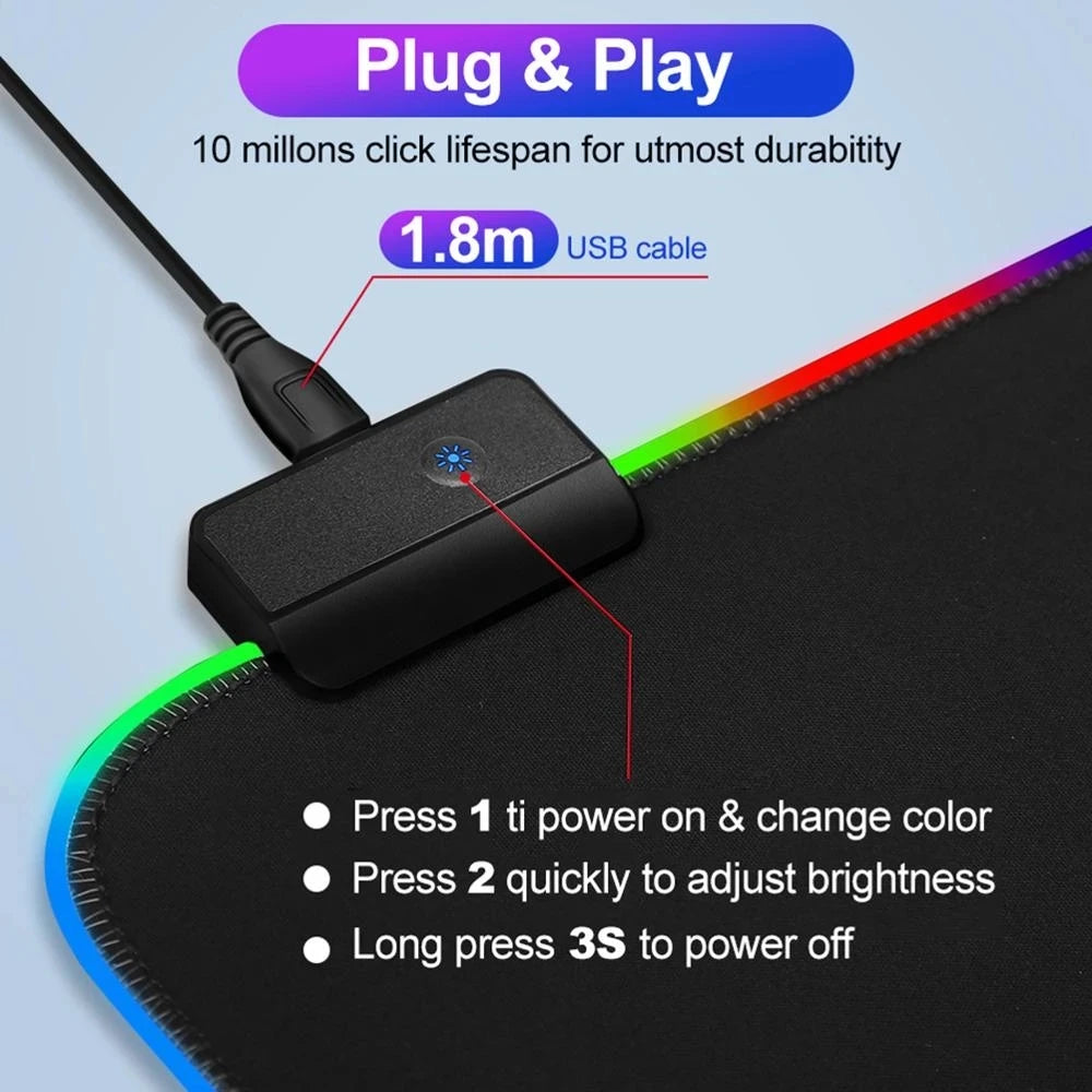 RGB Gaming Mouse Pad LED Light Mouse Pad Comfortable Non Slip Mice Mat Soft Mousepad Non-slip Rubber Base For PC Laptop Computer